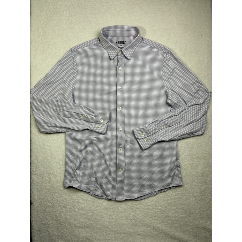 Rhone Commuter Shirt Men's Medium Purple Check Long sleeve Stretch Button Slim